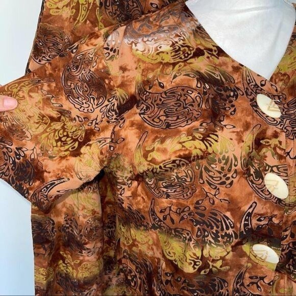 Tanami Pant Top Set Womens Size Medium M Vintage Rayon Patterned Brown Black - Picture 7 of 12